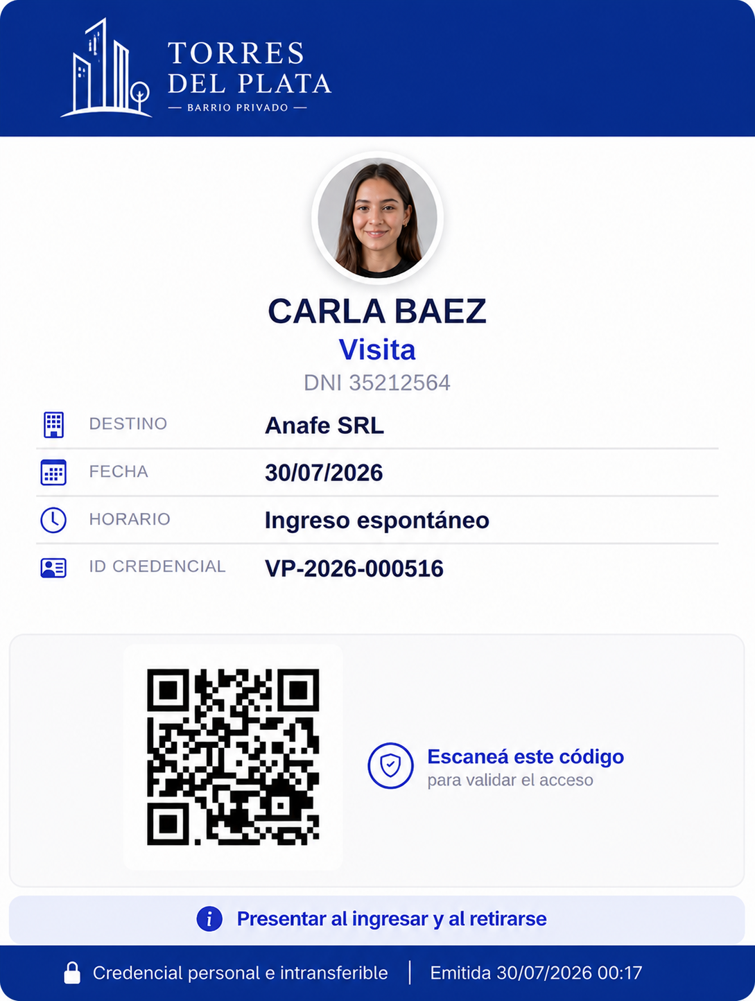 Credencial QR digital de ejemplo